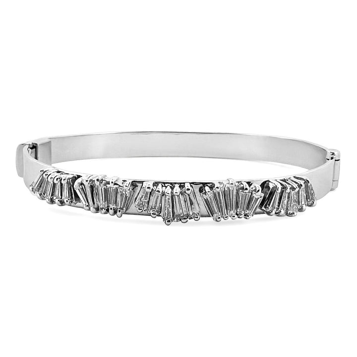 2.30ctw Tapered Baguette Natural Diamond Bangle Bracelet in 14k White Gold