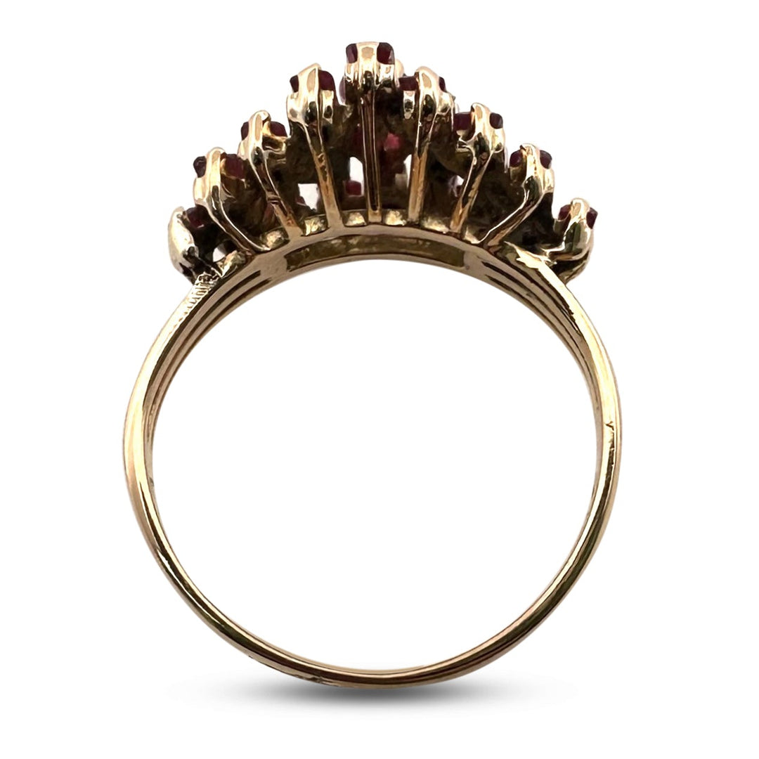 Vintage Ruby and Diamond Baguette Cocktail Ring in 18k Two-Tone Gold