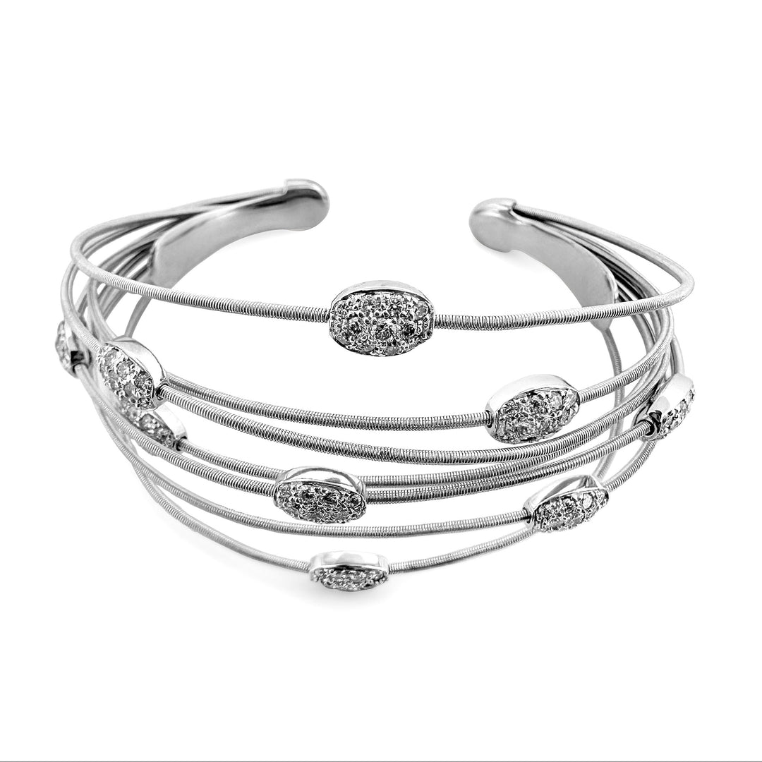 3.00ctw Natural Diamond Flexible Wire Cuff Bracelet in 18k White Gold