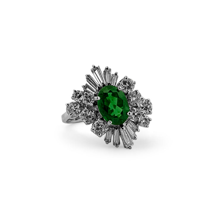 Tsavorite Garnet and Diamond Cocktail Ring in 18k White Gold