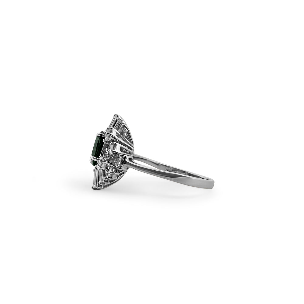 Tsavorite Garnet and Diamond Cocktail Ring in 18k White Gold - side
