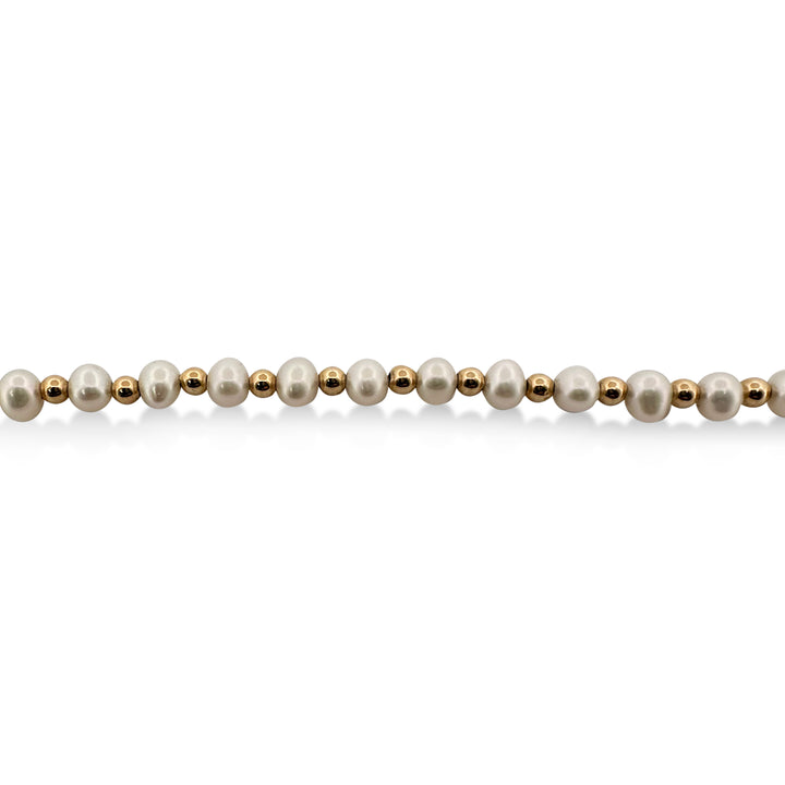 Cultured Pearl and Gold Bead Necklace in 14 Karat Yellow Gold
