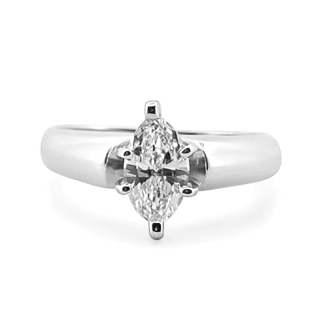 0.80ct Marquise Natural Diamond Solitaire Engagement Ring in 14k White Gold