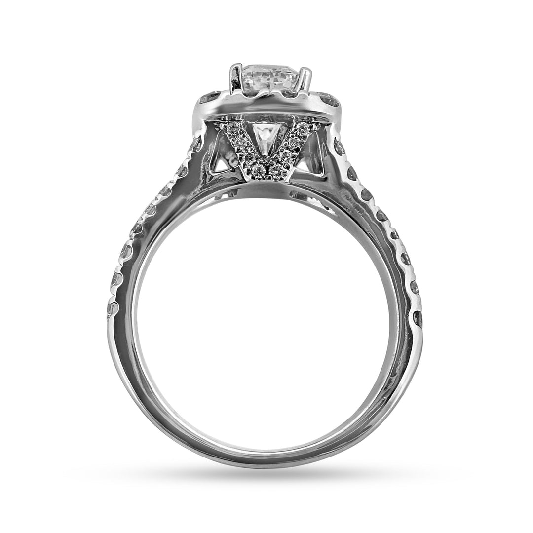 Neil Lane Cushion Cut Diamond Halo Engagement Ring in 14k White Gold - profile