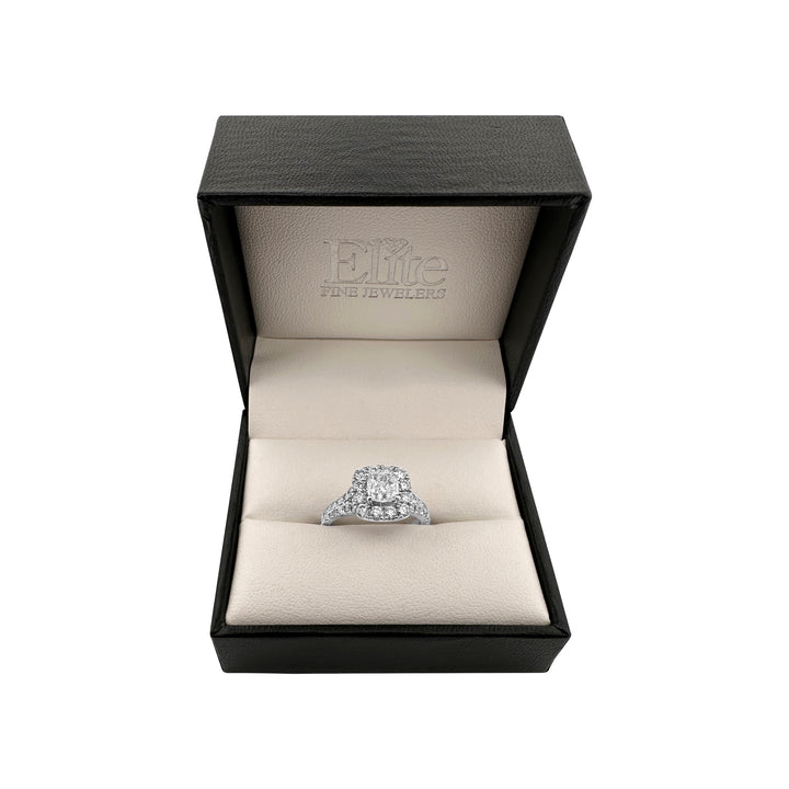 Neil Lane Cushion Cut Diamond Halo Engagement Ring in 14k White Gold- in box