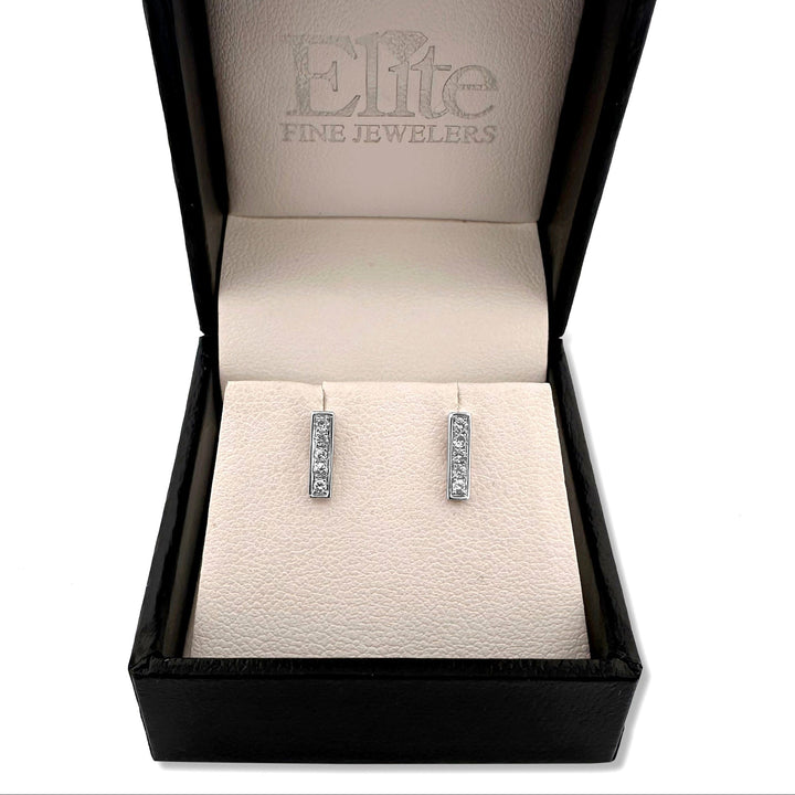 Natural Diamond Large Bar Stud Earrings in 14k White Gold 