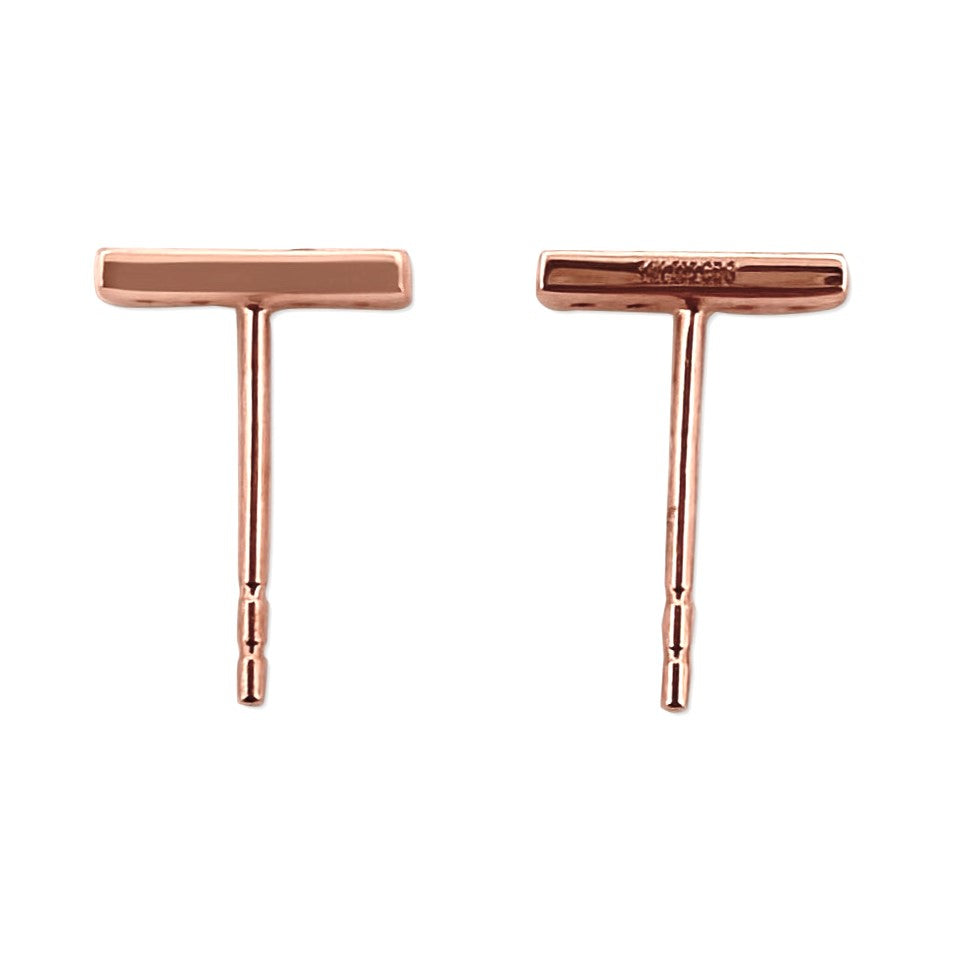 Natural Diamond Large Bar Stud Earrings in 14k Rose Gold 