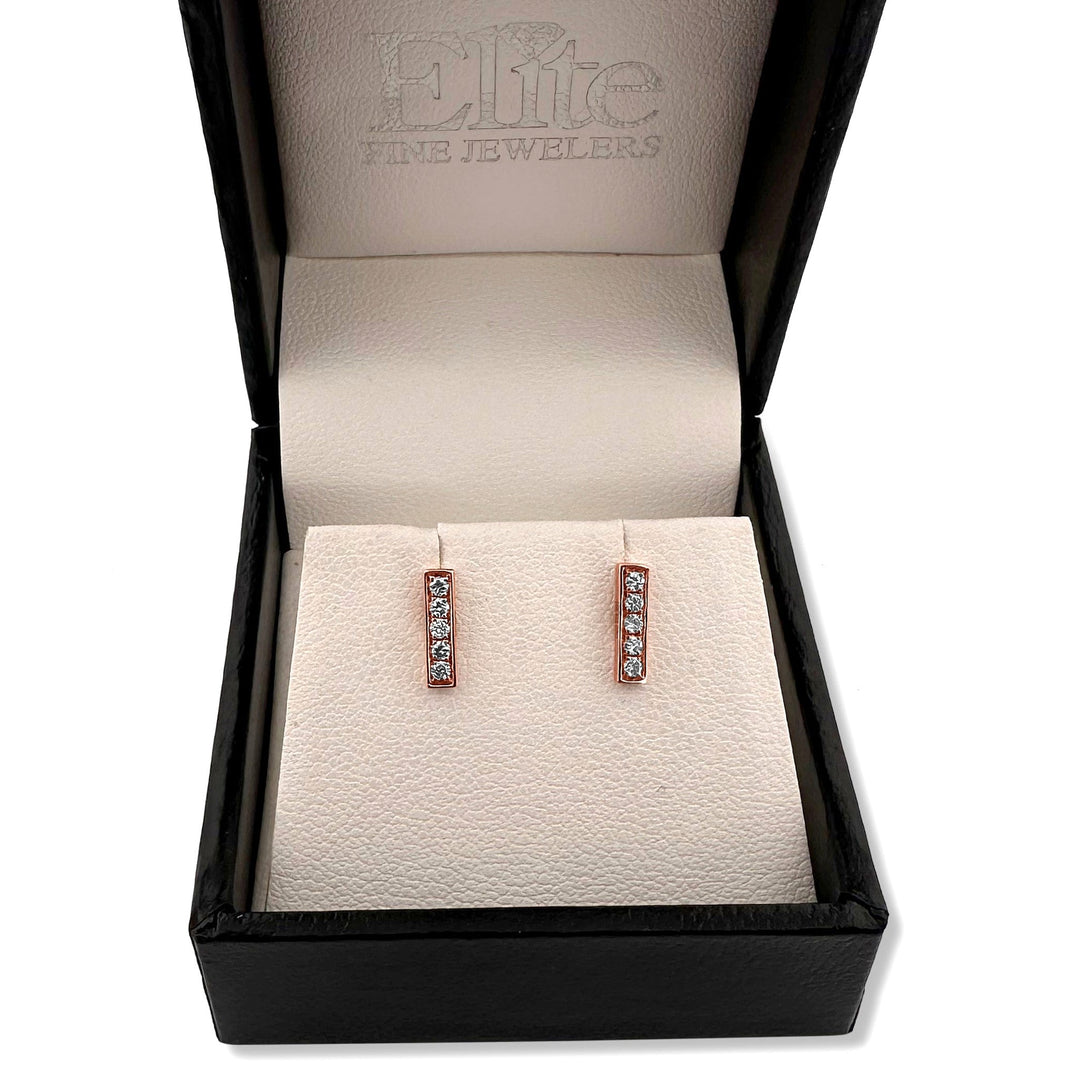 Natural Diamond Large Bar Stud Earrings in 14k Rose Gold 