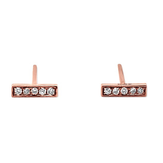 Natural Diamond Large Bar Stud Earrings in 14k Rose Gold 