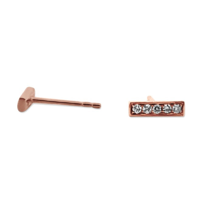 Natural Diamond Large Bar Stud Earrings in 14k Rose Gold 