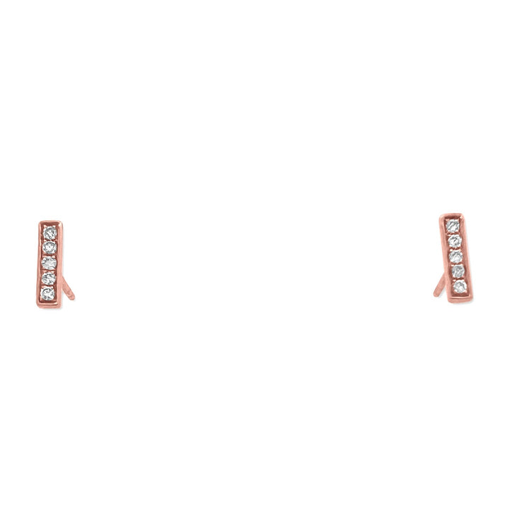 Natural Diamond Large Bar Stud Earrings in 14k Rose Gold 