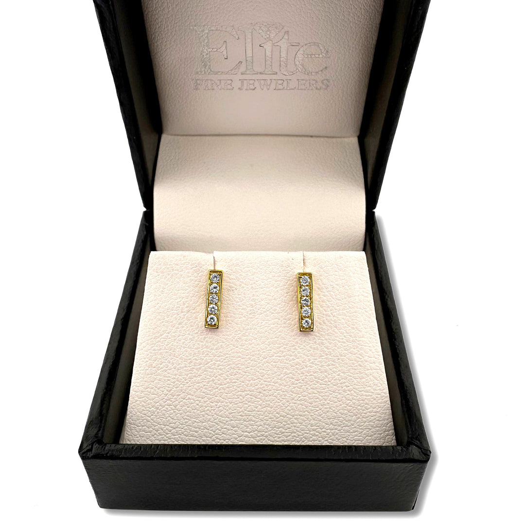 Natural Diamond Large Bar Stud Earrings in 14k Yellow Gold 