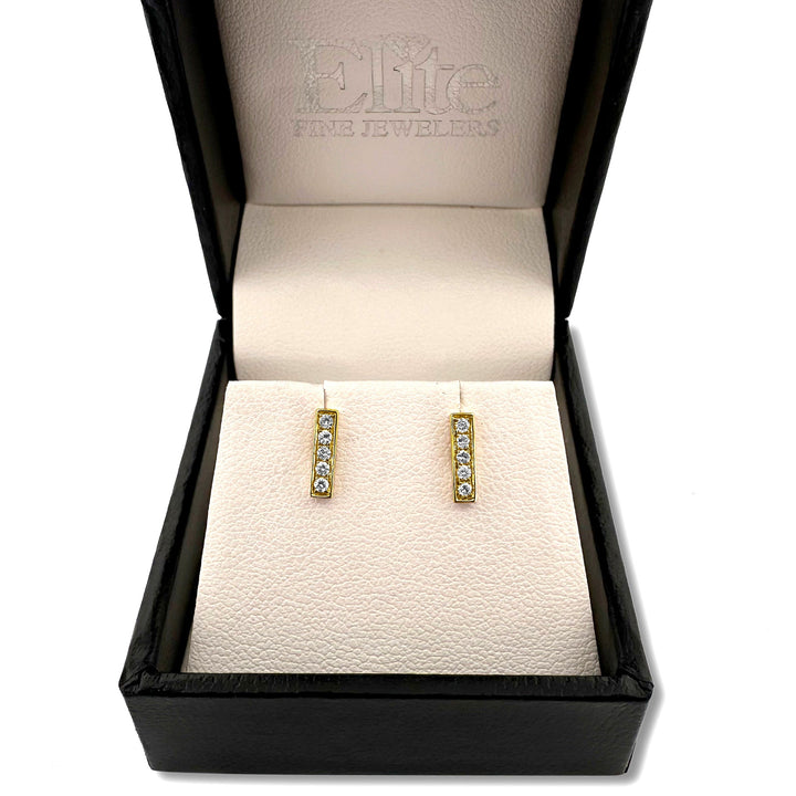 Natural Diamond Large Bar Stud Earrings in 14k Yellow Gold 
