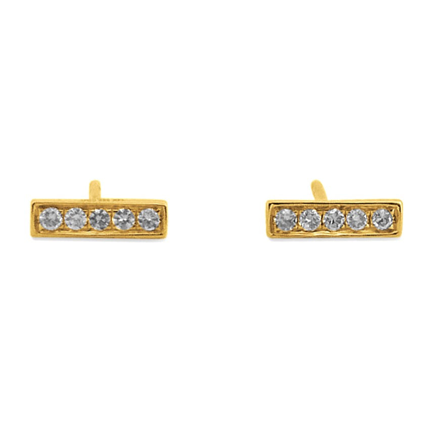 Natural Diamond Large Bar Stud Earrings in 14k Yellow Gold 