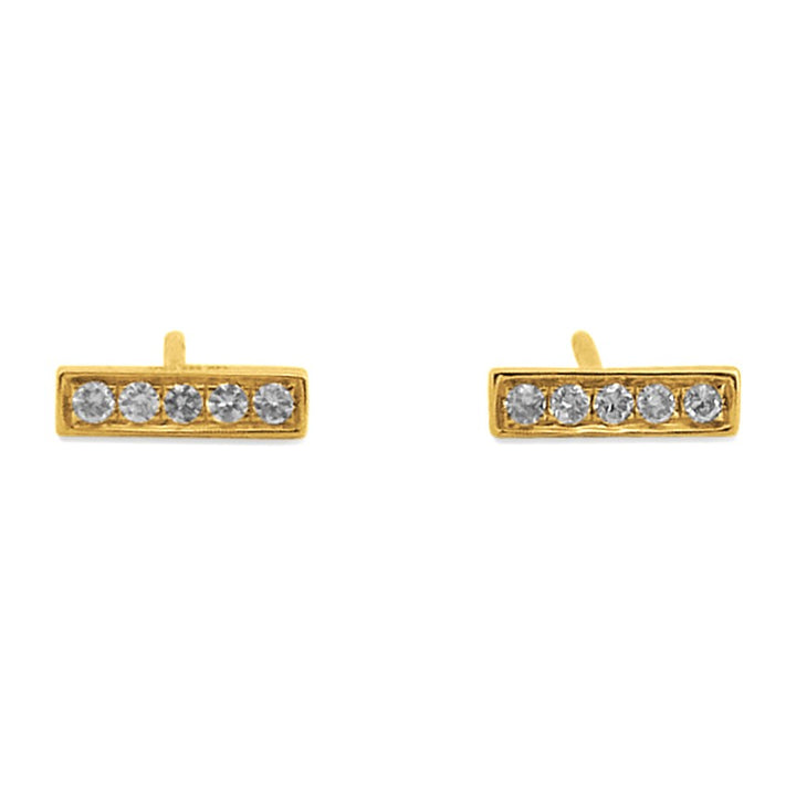 Natural Diamond Large Bar Stud Earrings in 14k Yellow Gold 