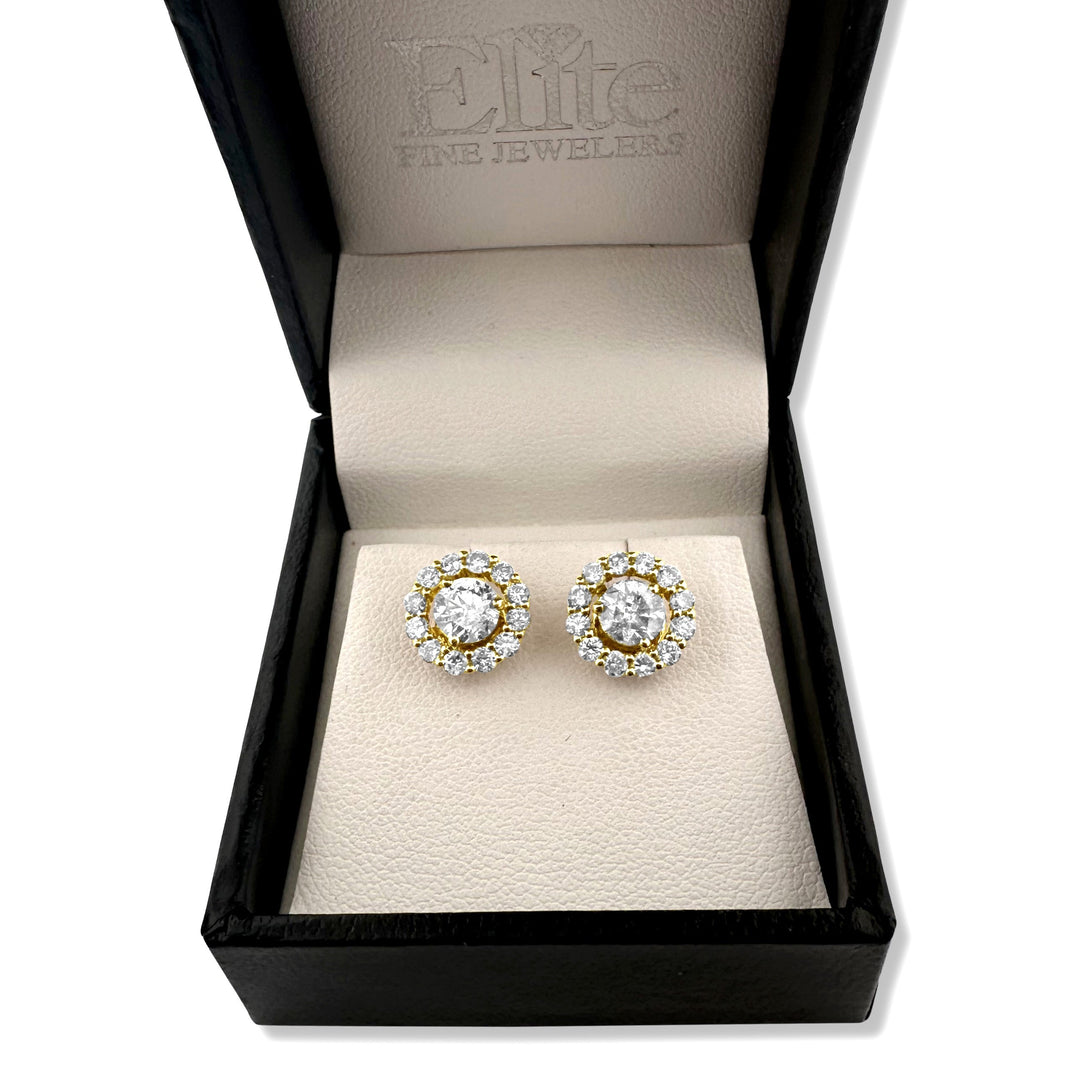 0.76ctw Round Brilliant Natural Diamond Earring Jacket Halos in 14k Yellow Gold