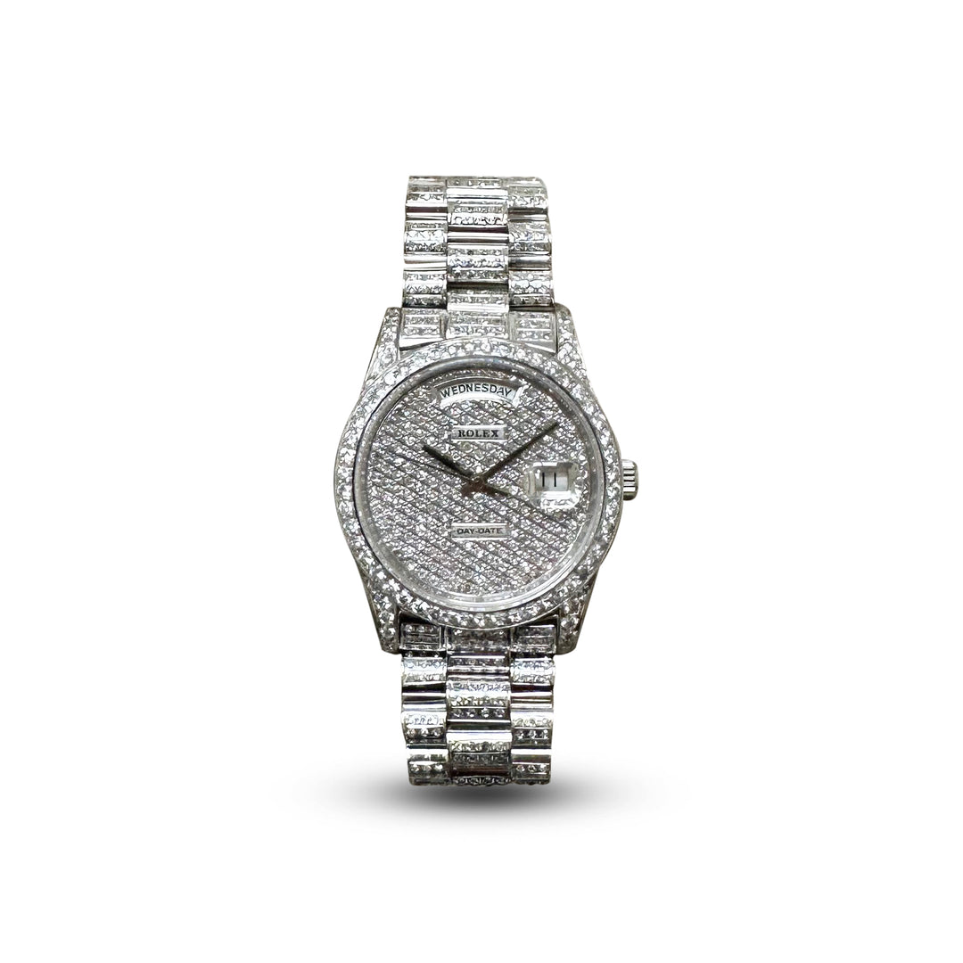 Rolex 36mm Day-Date "President" in 18k White Gold with Diamonds