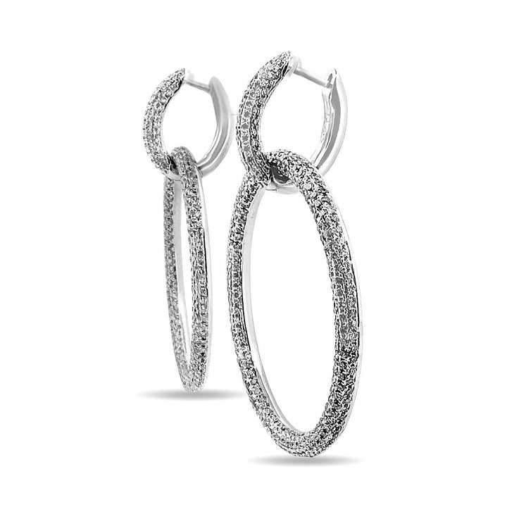 3.70ctw Round Brilliant Diamond Pavé 18k White Gold Convertible Hoop Earrings