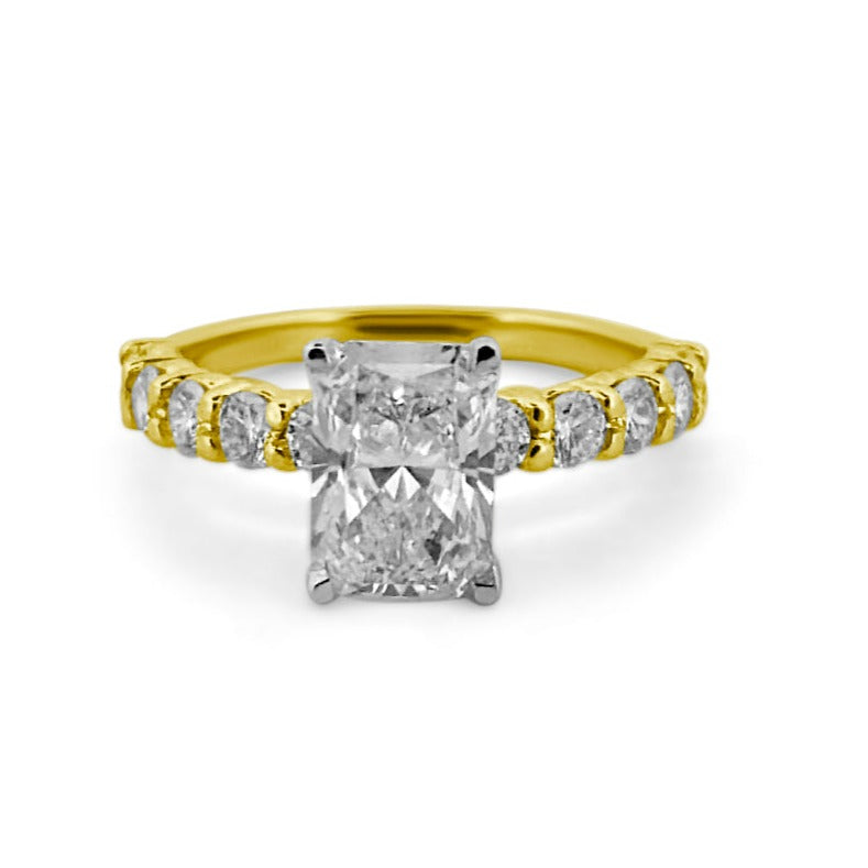 1.51cts Center Radiant Cut Lab Grown Diamond 14 Karat Two-Tone Gold Ring