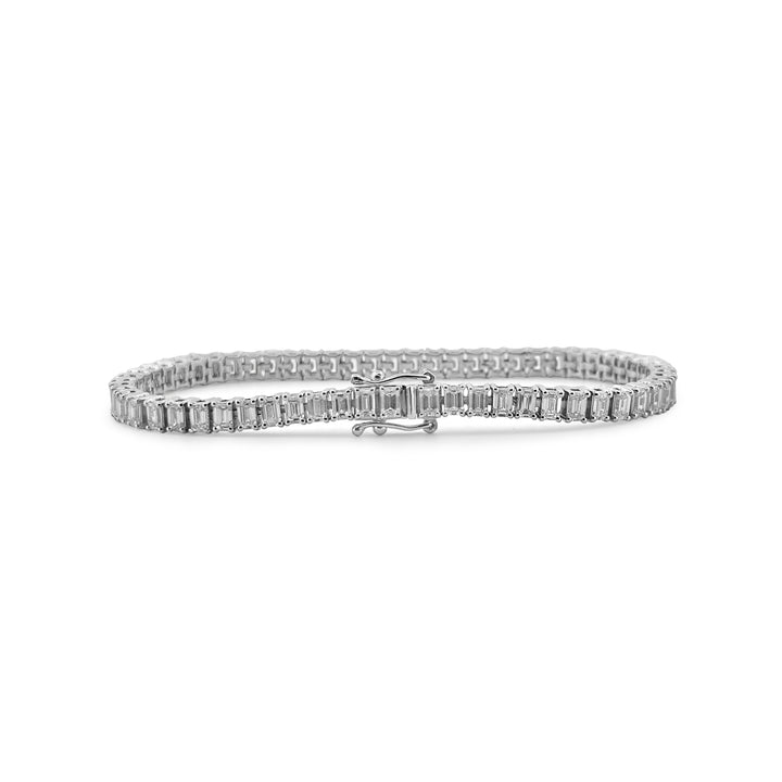 7.07ctw Emerald Cut Lab Grown Diamond Tennis Bracelet in 14k White Gold - clasp detail