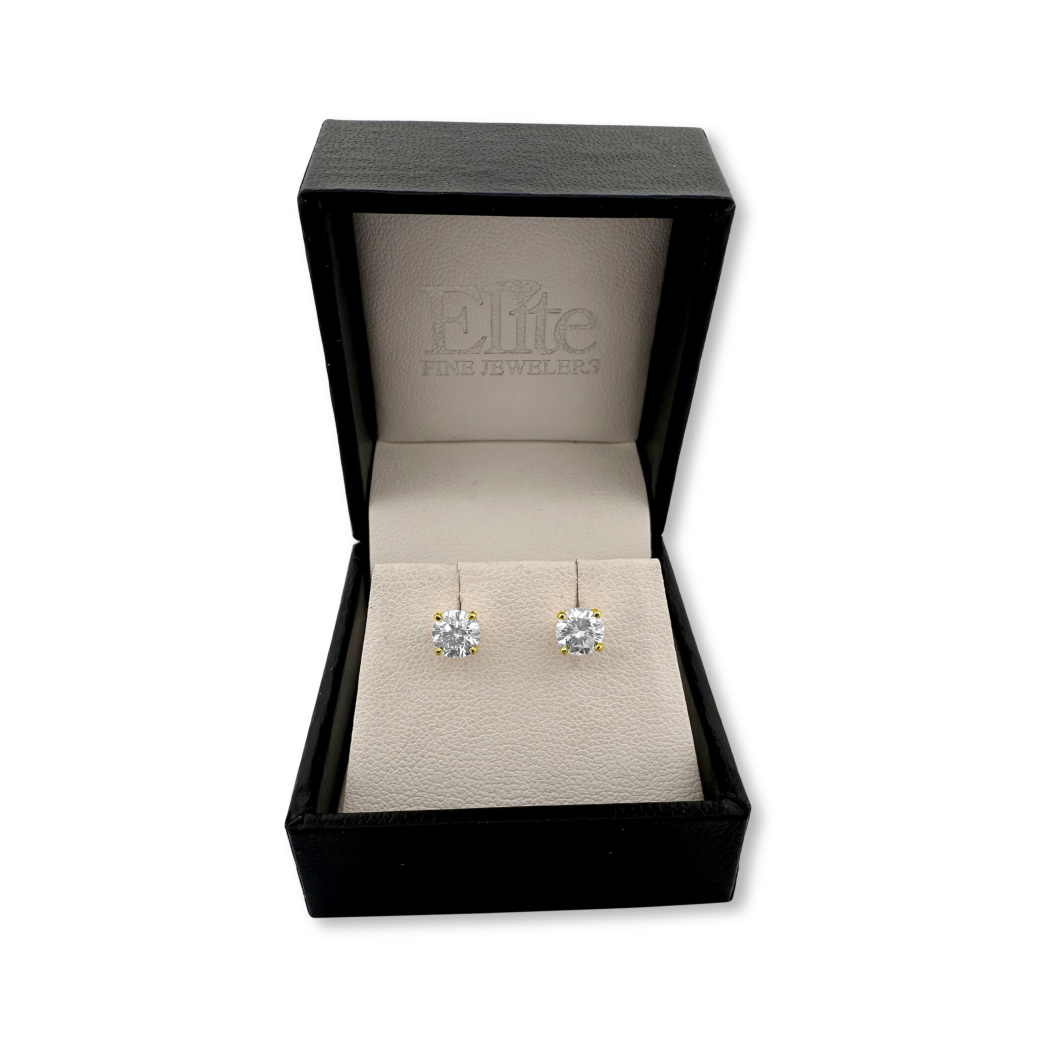 0.95ctw Round Brilliant Natural Diamond Stud Earrings in 14k Yellow Go Elite Fine Jewelers
