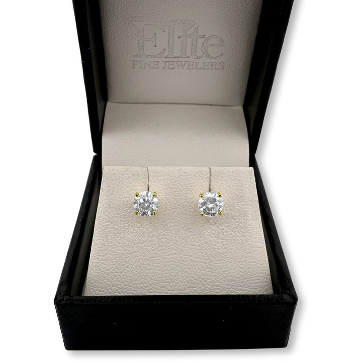 0.95ctw Round Brilliant Natural Diamond Stud Earrings in 14k Yellow Gold