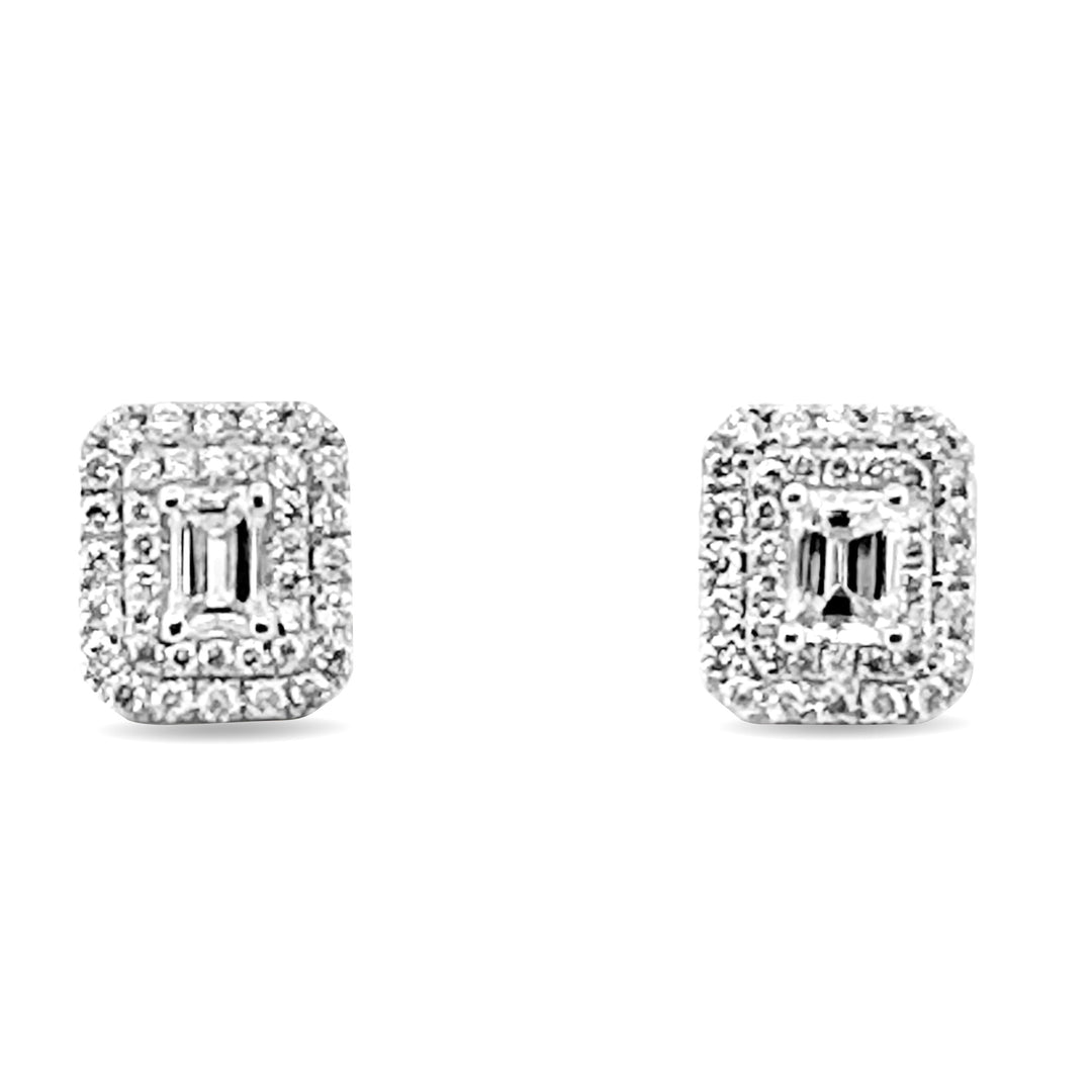 1.15ctw Emerald Cut with Double Halo Natural Diamond Earrings in 14k White Gold