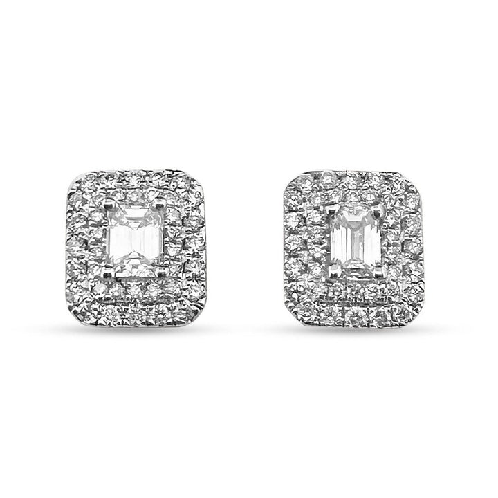 1.15ctw Emerald Cut with Double Halo Natural Diamond Earrings in 14k White Gold