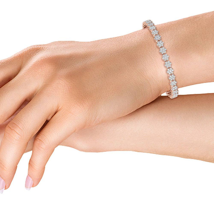 3.30ctw Round Brilliant Cut Lab-Grown Diamond Cluster Tennis Bracelet in 14k Rose Gold