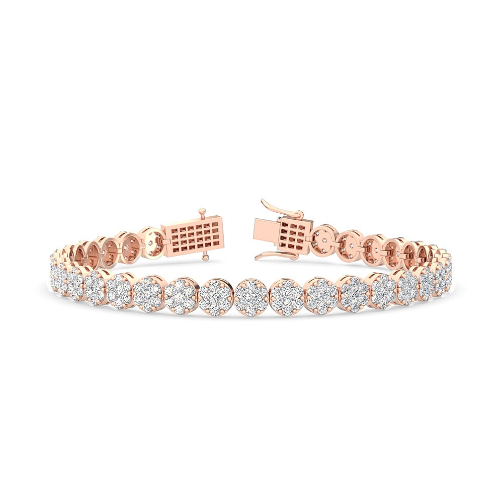 3.30ctw Round Brilliant Cut Lab-Grown Diamond Cluster Tennis Bracelet in 14k Rose Gold