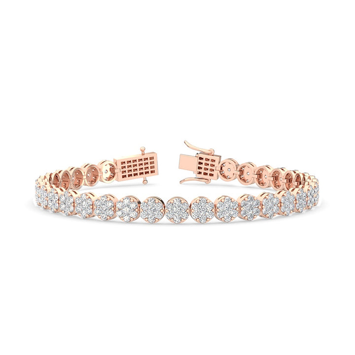 3.30ctw Round Brilliant Cut Lab-Grown Diamond Cluster Tennis Bracelet in 14k Rose Gold