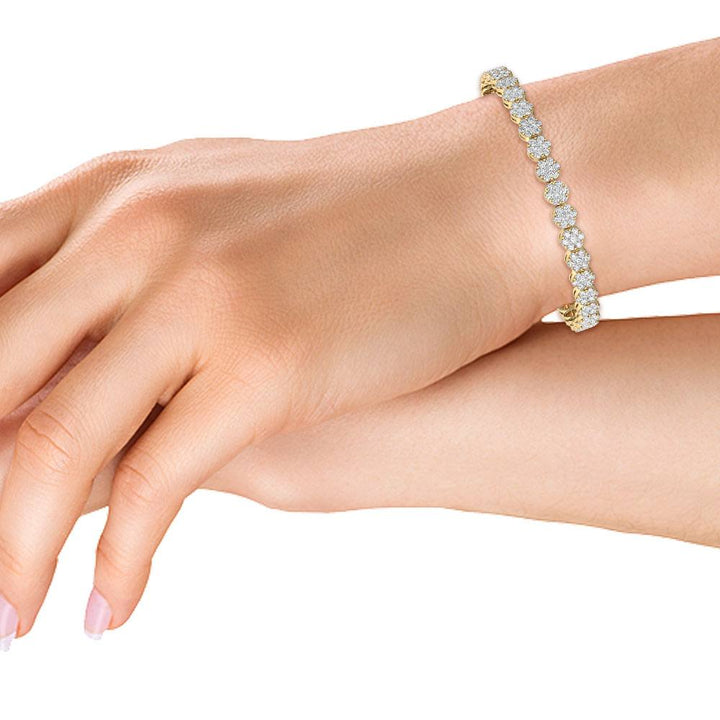 3.30ctw Round Brilliant Cut Lab-Grown Diamond Cluster Tennis Bracelet in 14k Yellow Gold