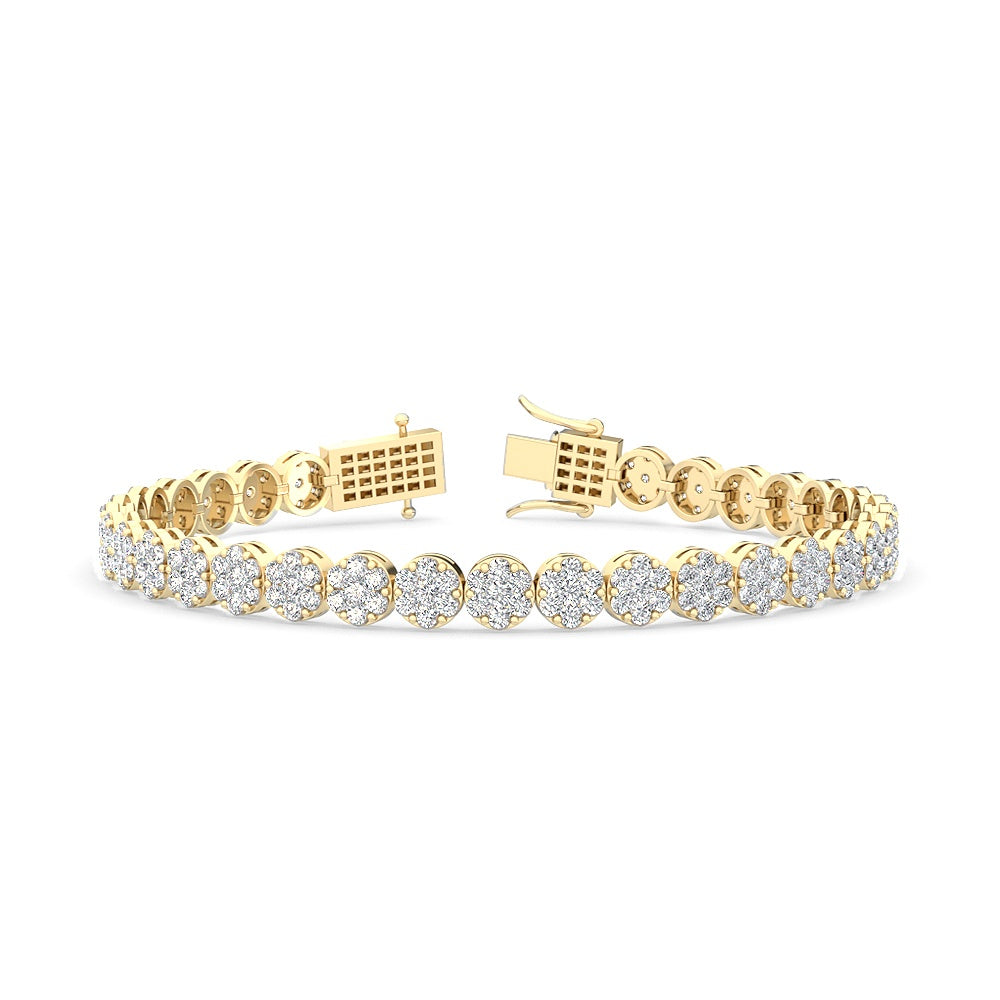 3.30ctw Round Brilliant Cut Lab-Grown Diamond Cluster Tennis Bracelet in 14k Yellow Gold