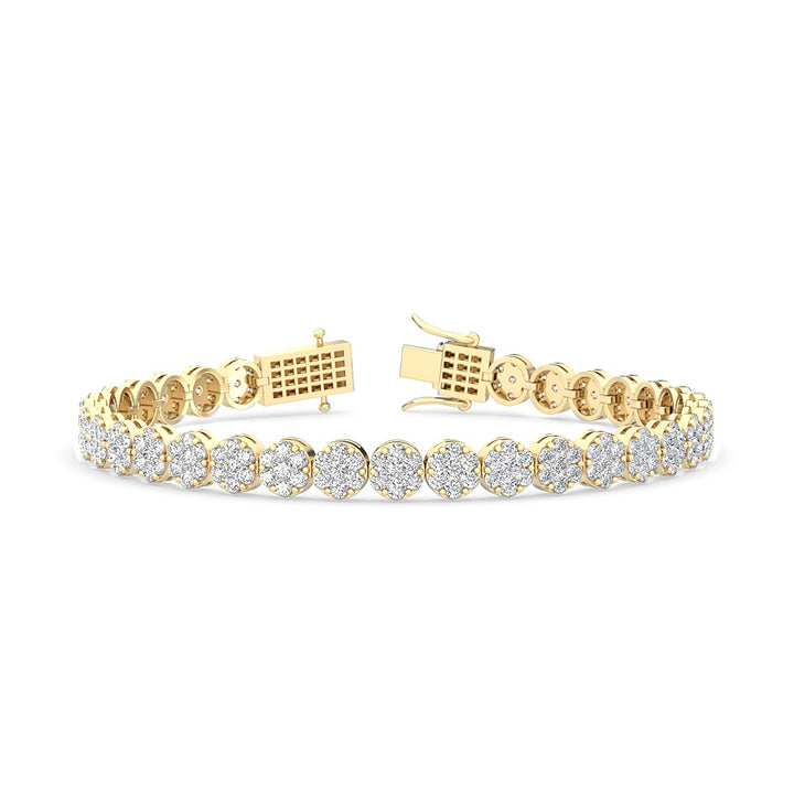 3.30ctw Round Brilliant Cut Lab-Grown Diamond Cluster Tennis Bracelet in 14k Yellow Gold