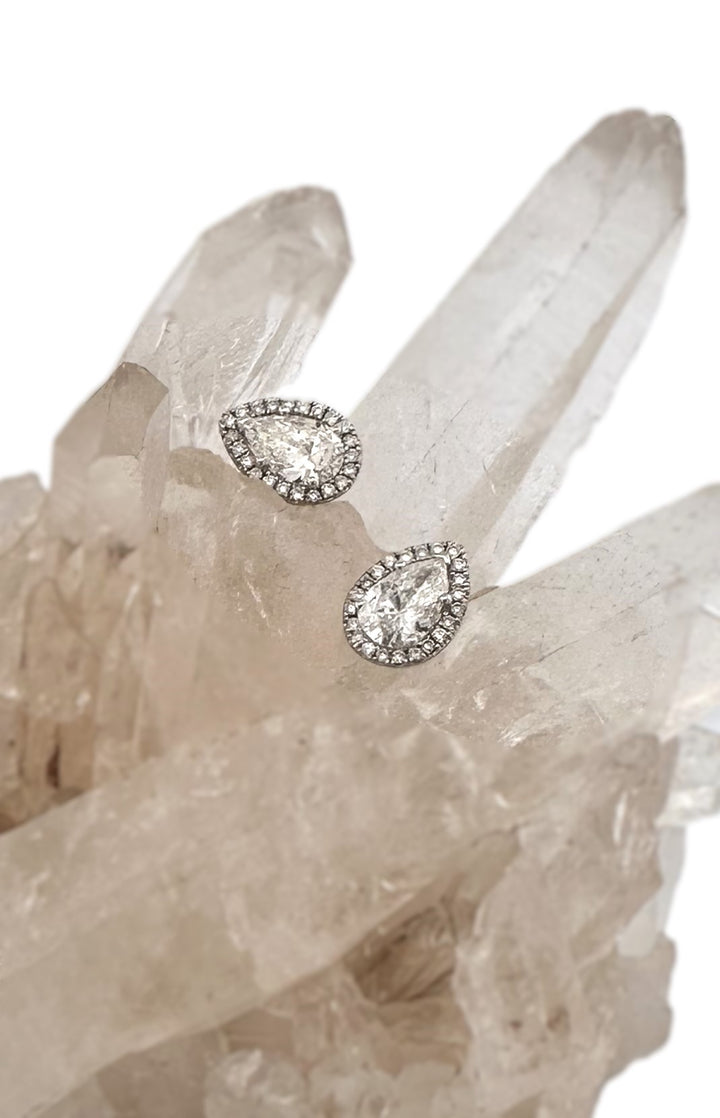 1.19ctw Pear Shape with Halo Lab-Grown Diamond Stud Earrings in 14k White Gold