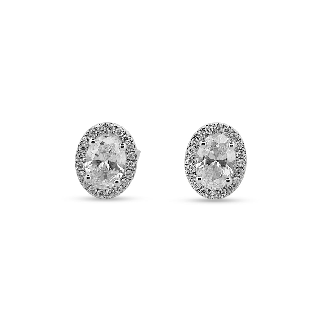 1.20ctw Oval with Halo Lab Grown Diamond Stud Earrings in 14k White Gold