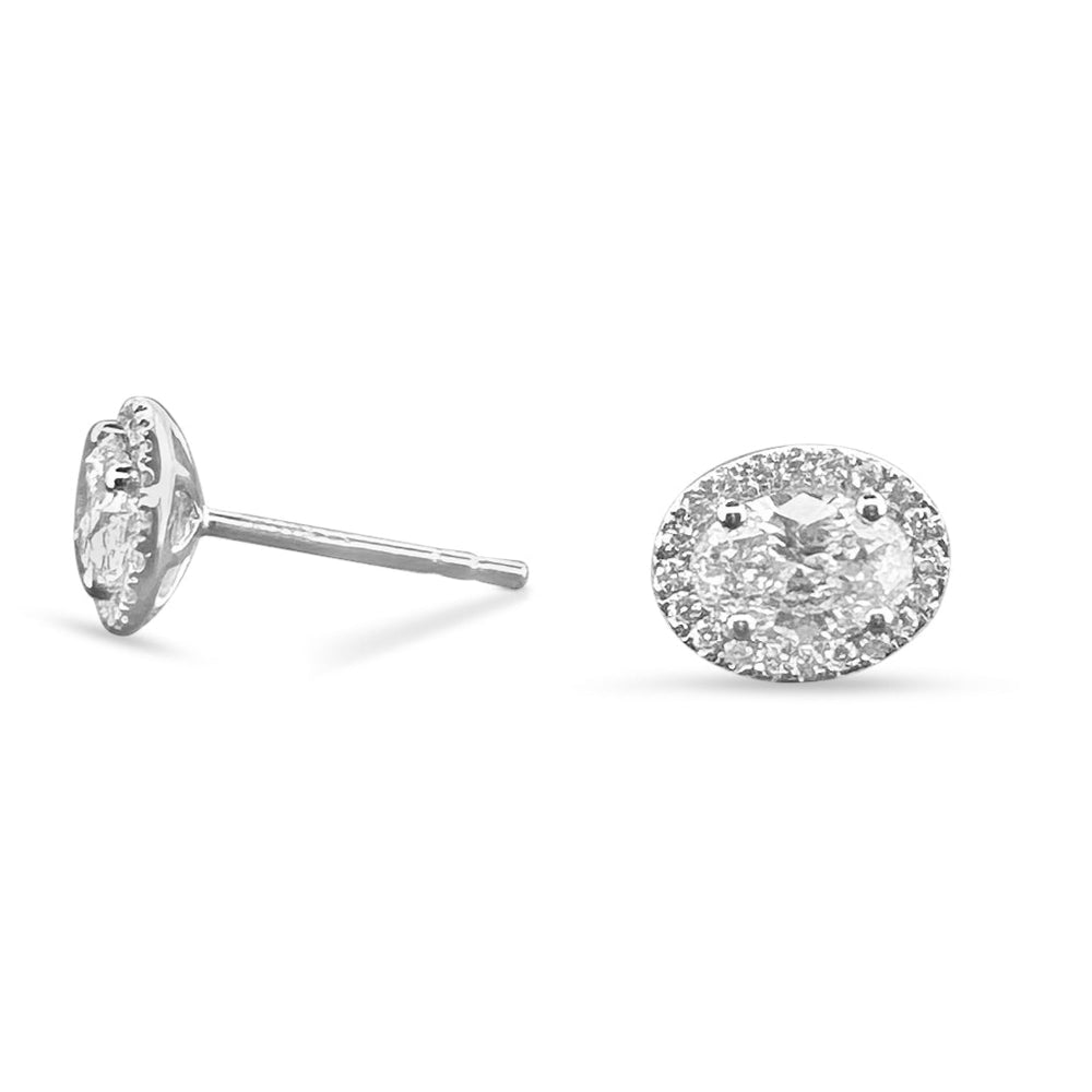 1.20ctw Oval with Halo Lab Grown Diamond Stud Earrings in 14k White Gold- side