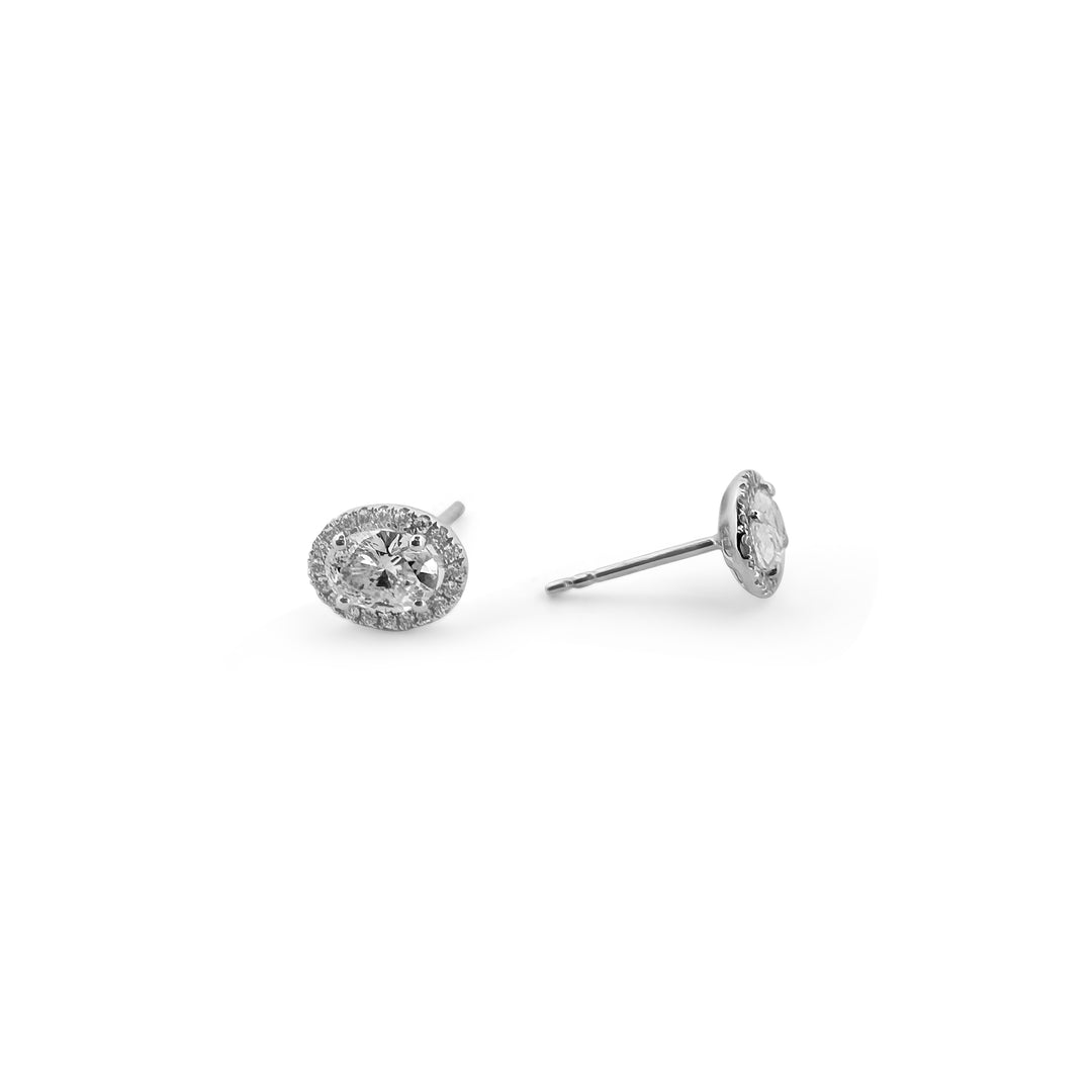 1.20ctw Oval with Halo Lab Grown Diamond Stud Earrings in 14k White Gold- side