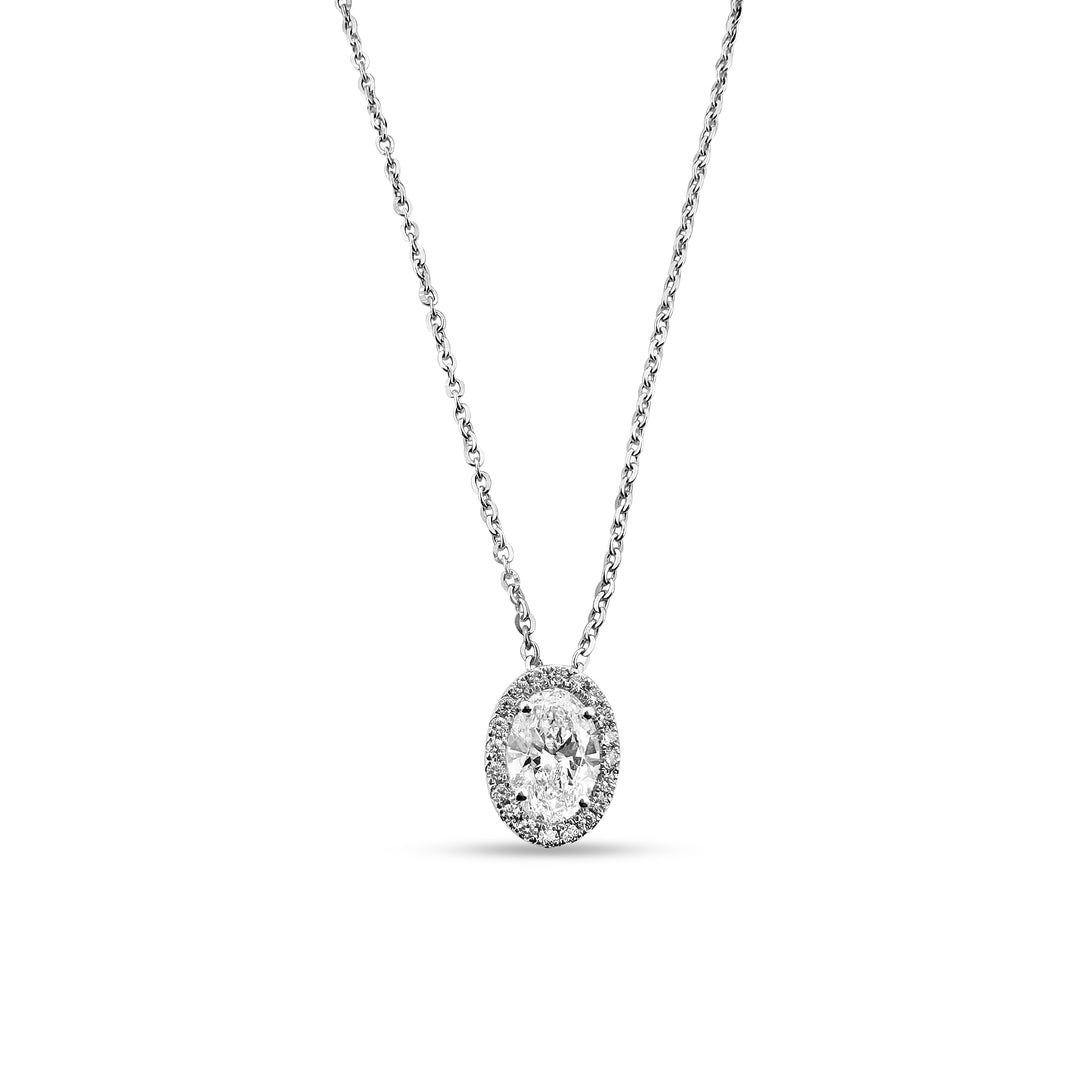 1.03cts Oval Center Lab-Grown Halo Necklace in 14k White Gold