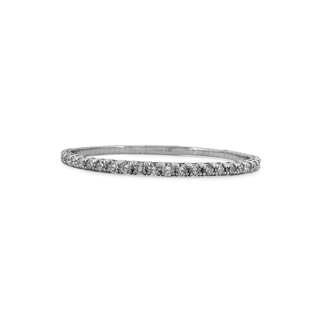 4.06ctw Round Brilliant Diamond Flex Bangle Bracelet in 14k White Gold
