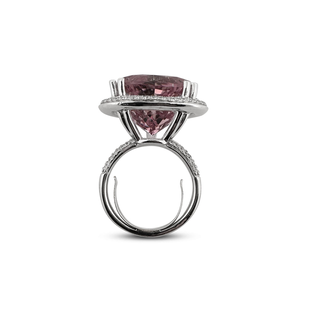 26.37cts Pear Shaped Kunzite and Diamond Cocktail Ring in 14k White Gold