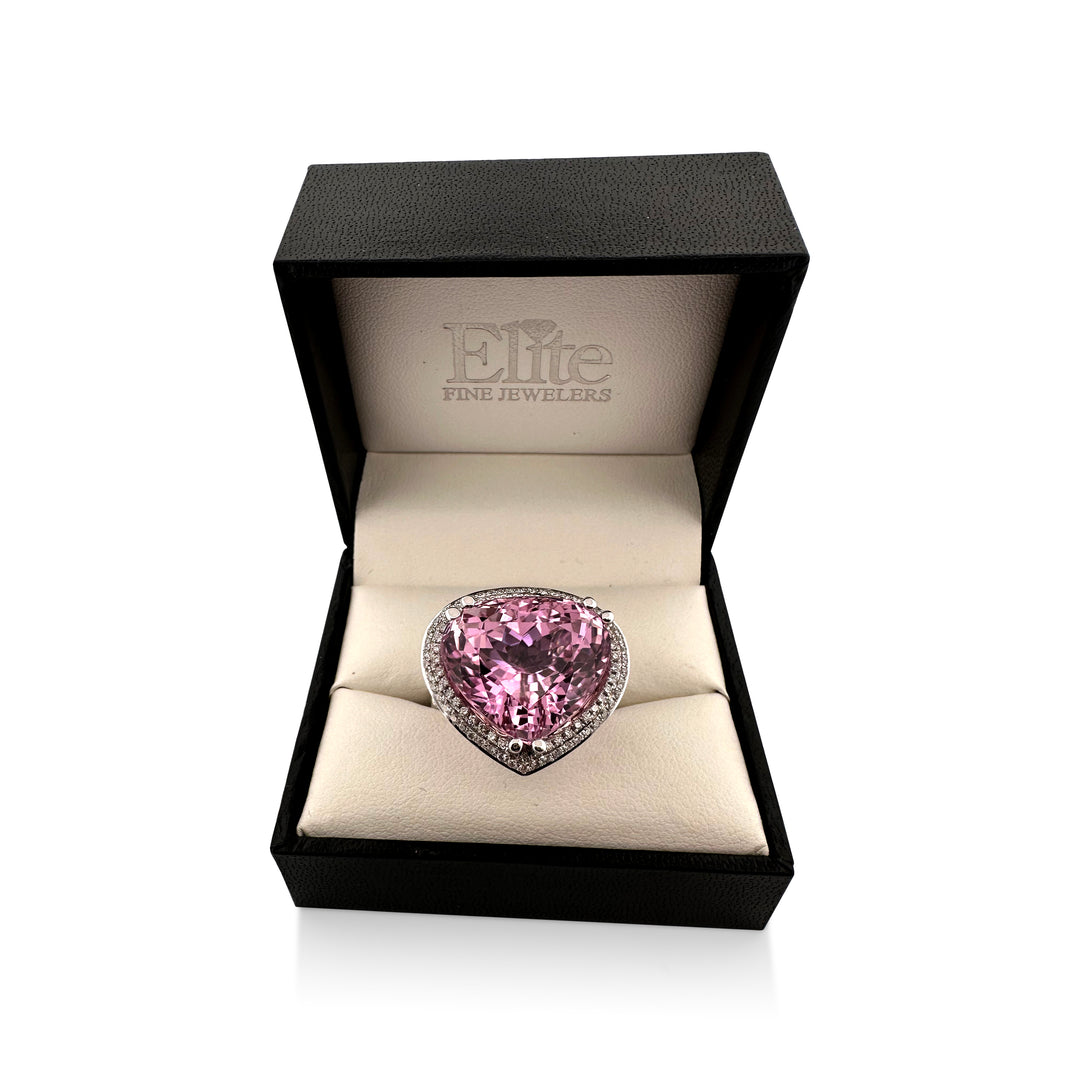 26.37cts Pear Shaped Kunzite and Diamond Cocktail Ring in 14k White Gold