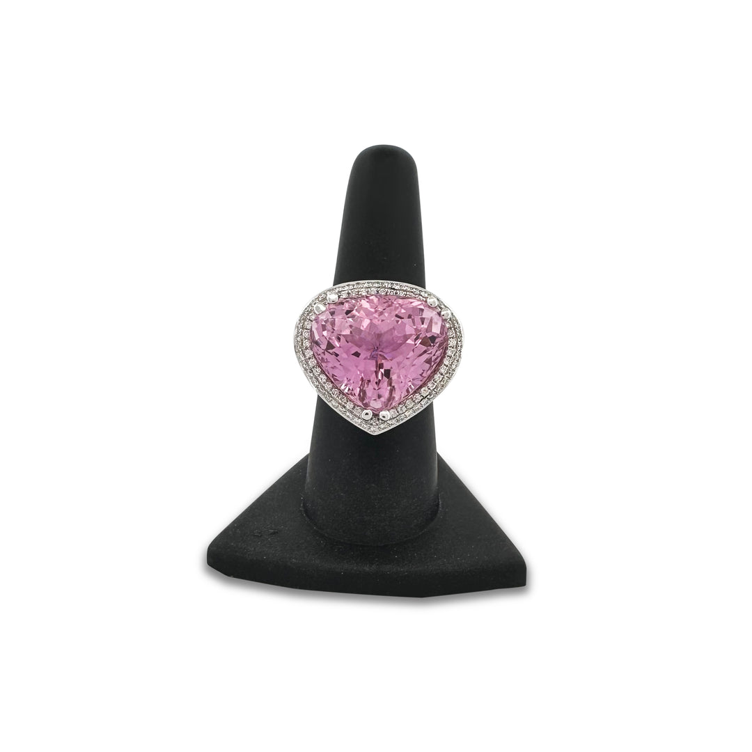 26.37cts Pear Shaped Kunzite and Diamond Cocktail Ring in 14k White Gold