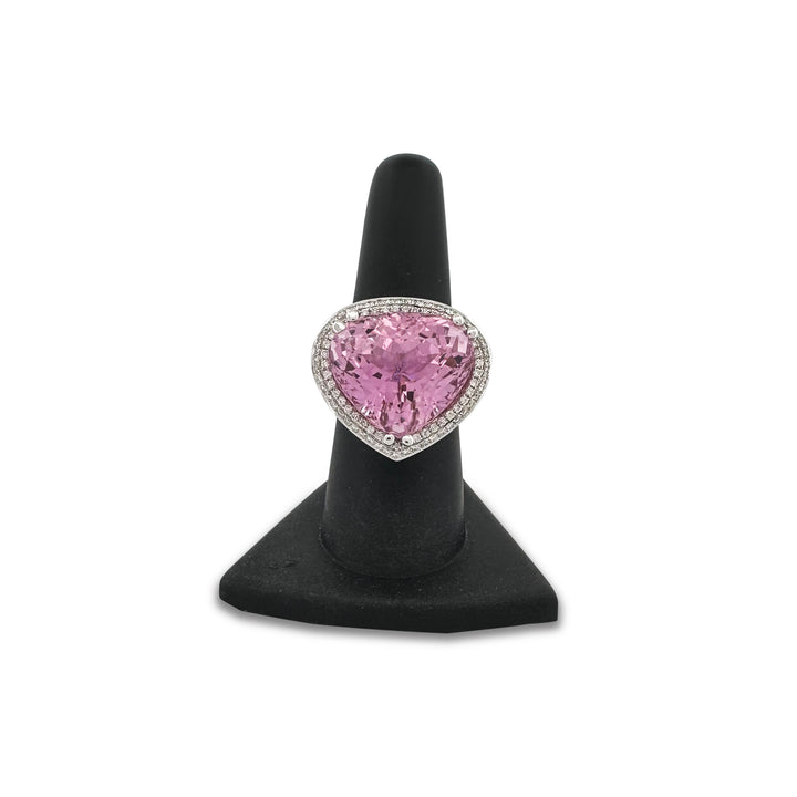 26.37cts Pear Shaped Kunzite and Diamond Cocktail Ring in 14k White Gold
