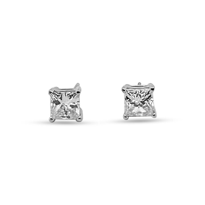 2ctw Princess Cut Natural Diamond Stud Earrings in 14k White Gold