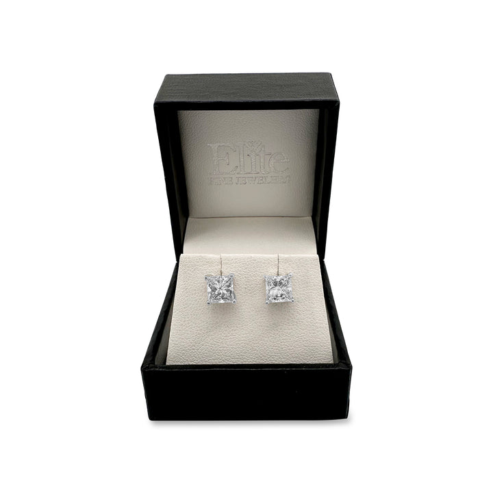 2ctw Princess Cut Natural Diamond Stud Earrings in 14k White Gold
