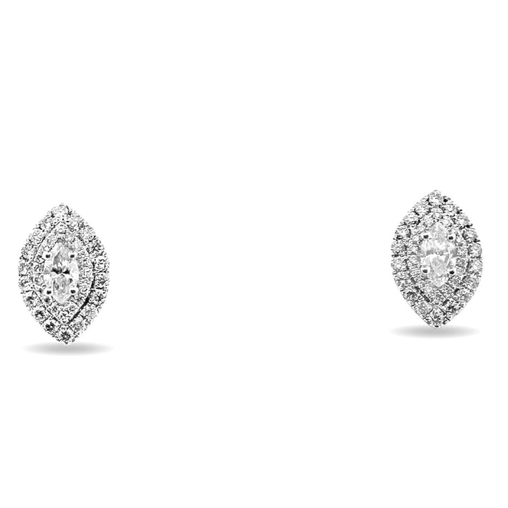 1.25ctw Marquise Cut with Double Halo Natural Diamond Earrings in 14k White Gold