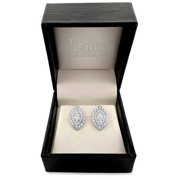 1.25ctw Marquise Cut with Double Halo Natural Diamond Earrings in 14k White Gold