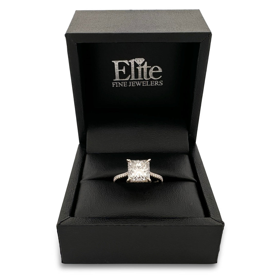 IGI Graded 3ct Princess Cut & Round Brilliant Lab-Grown Diamond Hidden Halo Engagement Ring in 14k Yellow Gold