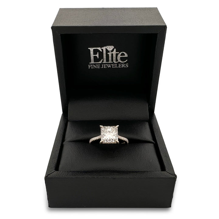 IGI Graded 3ct Princess Cut & Round Brilliant Lab-Grown Diamond Hidden Halo Engagement Ring in 14k Yellow Gold
